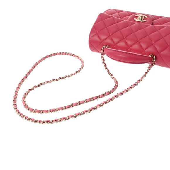 Authentic CHANEL Lambskin Quilted Mini Top Handle Rectangular Flap Bag Pink - Picture 5 of 11